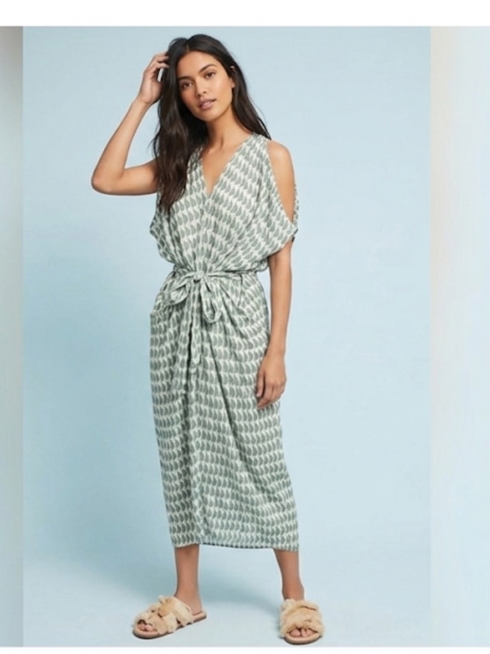 Mirth Vana Silk Cotton Sleeveless Drawstring Midi Caftan Dress